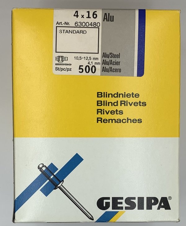 500 x GESIPA Blindniete ø 4 x 16 mm Flachrundkopf für Aluminium & Stahl